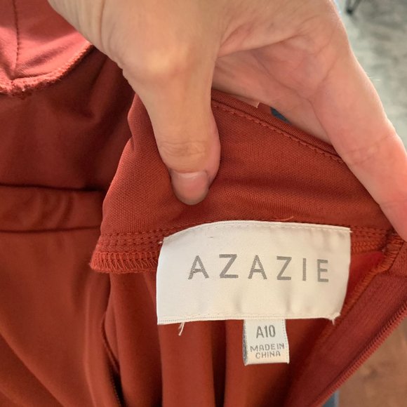 Azazie Induh Bridesmaid Dress Gown-Terracotta-Size 10-Short-Sleeve - Picture 7 of 9